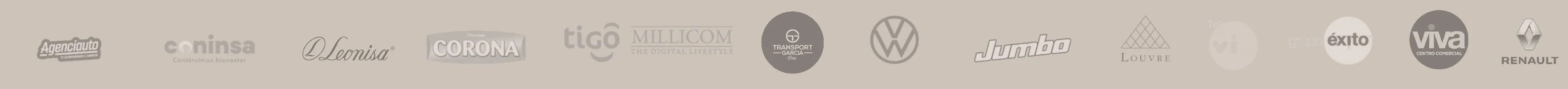 Marques accompagnées : Agenciauto, Coninsa, Leonisa, Corona, Tigo Millicom, Transport Garcia, Volkswagen, Jumbo, Louvre, Éxito, Viva, Renault